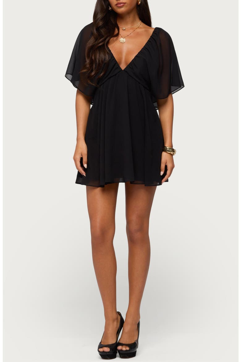 Rosalee Chiffon Babydoll Minidress, Main, color, BLACK