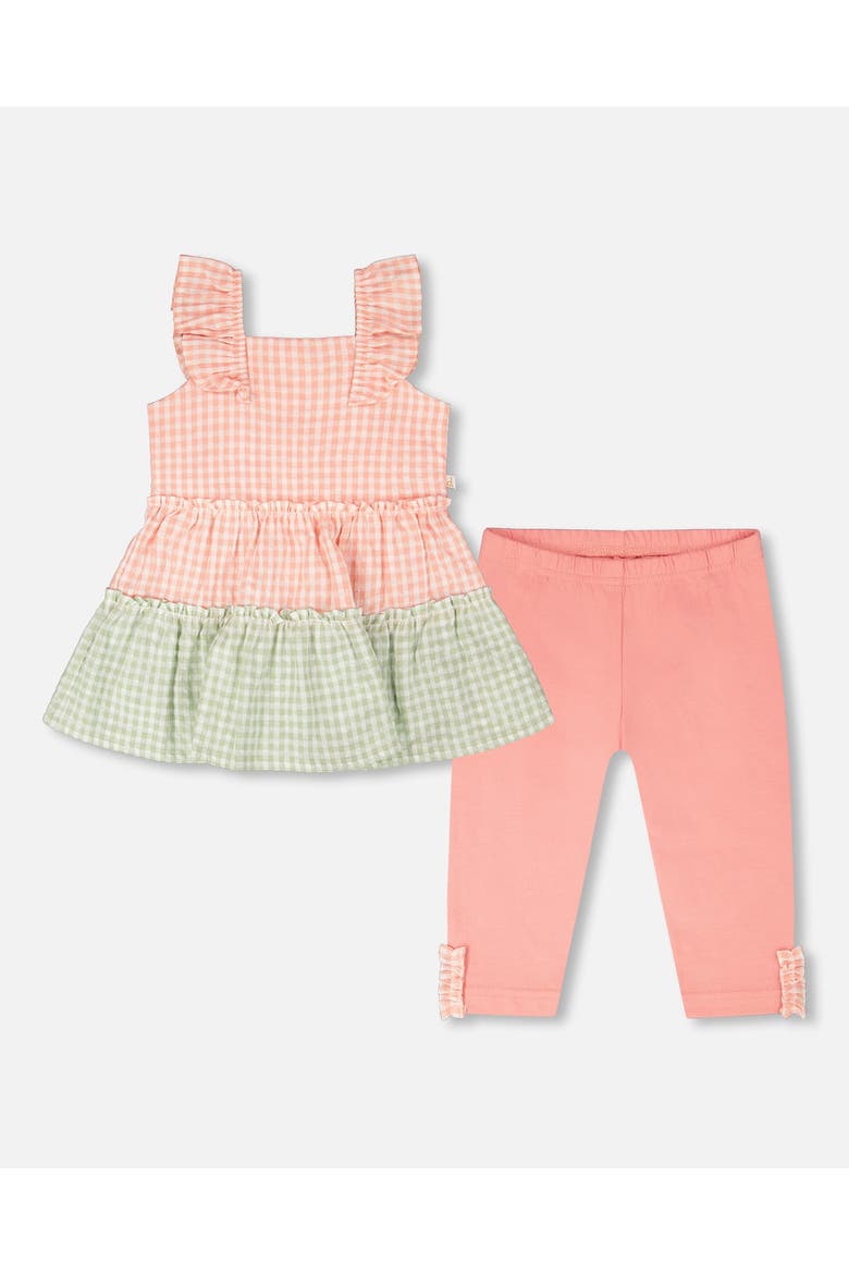 Tunic and Organic Cotton Gingham Capri Set, Main, color, Coral Gingham & Coral