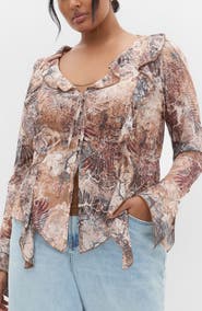 City Chic Vivid Mesh Ruffle Top