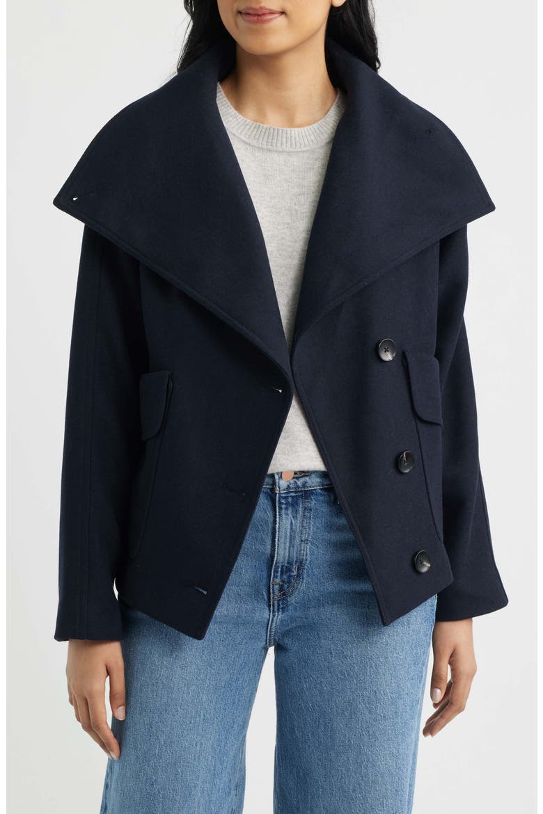 Double Breasted Flannel Coat, Alternate, color, NAVY