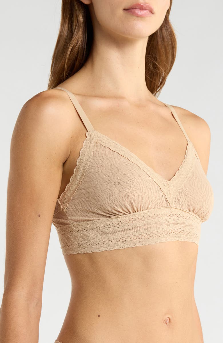 MeUndies Allover Lace V-Neck Bralette, Alternate, color, Latte Zebra