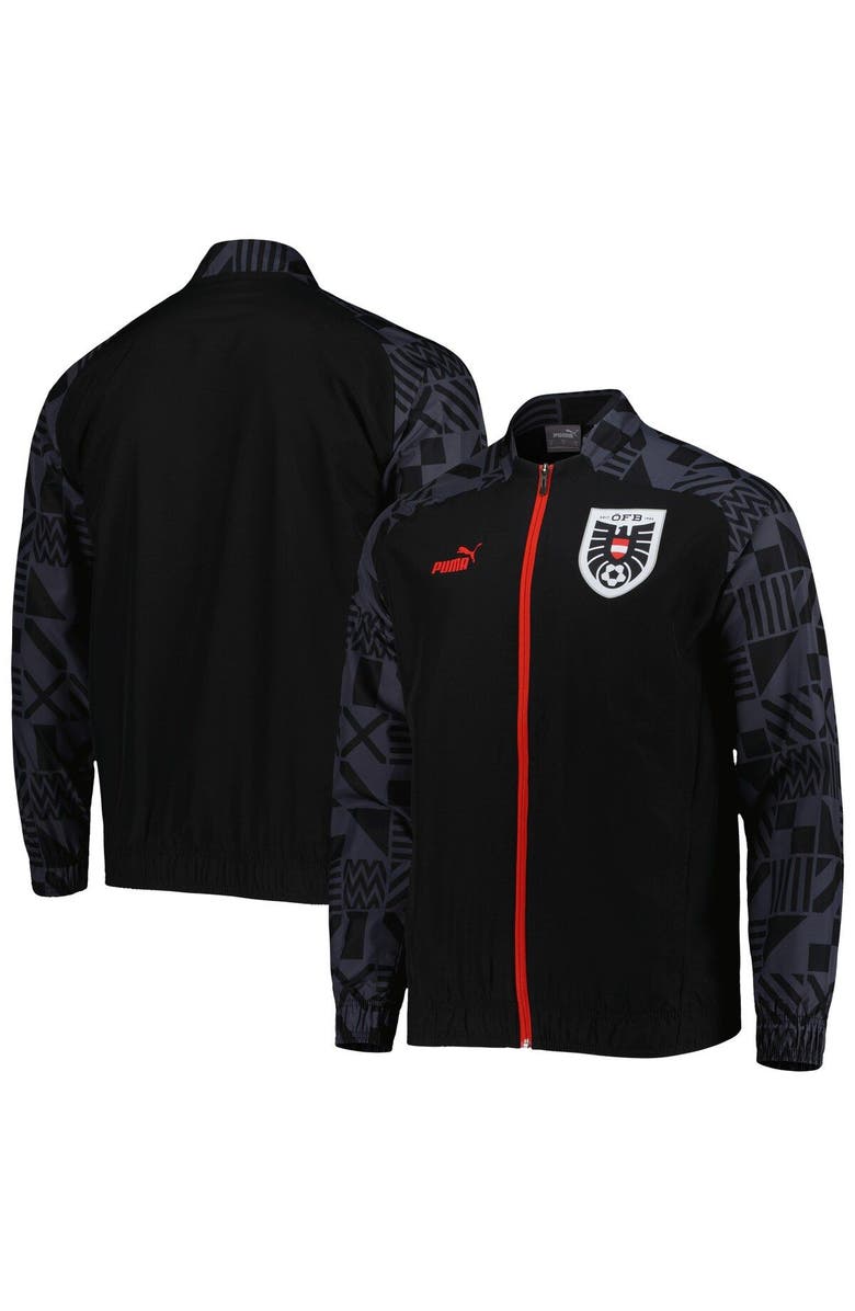 PUMA Men's Puma Black Austria National Team Pre-Match Raglan Full-Zip Training Jacket, Main, color, 