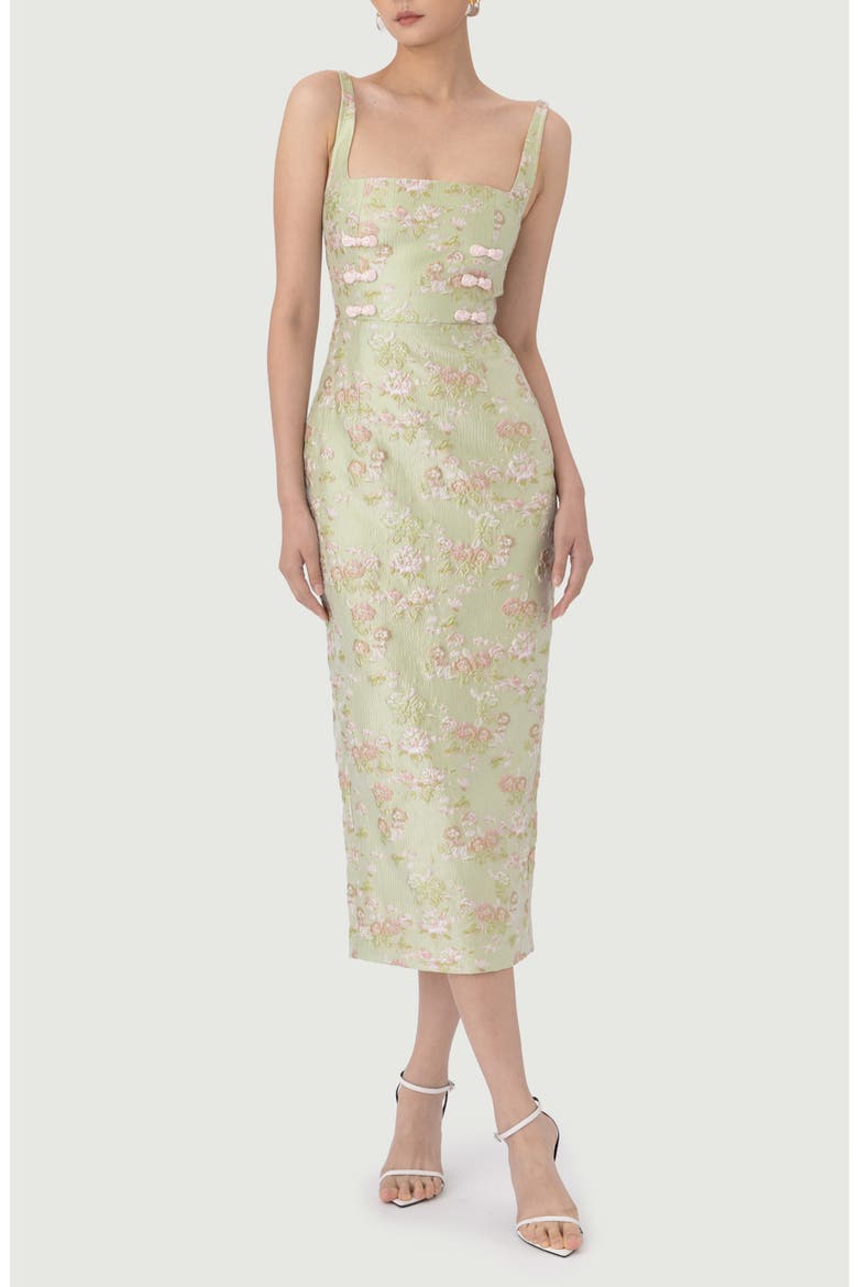 Alice Floral Brocade Bow Detail Cocktail Dress, Main, color, PASTEL PISTACHIO