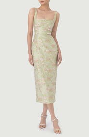 SAU LEE Alice Floral Brocade Bow Detail Cocktail Dress