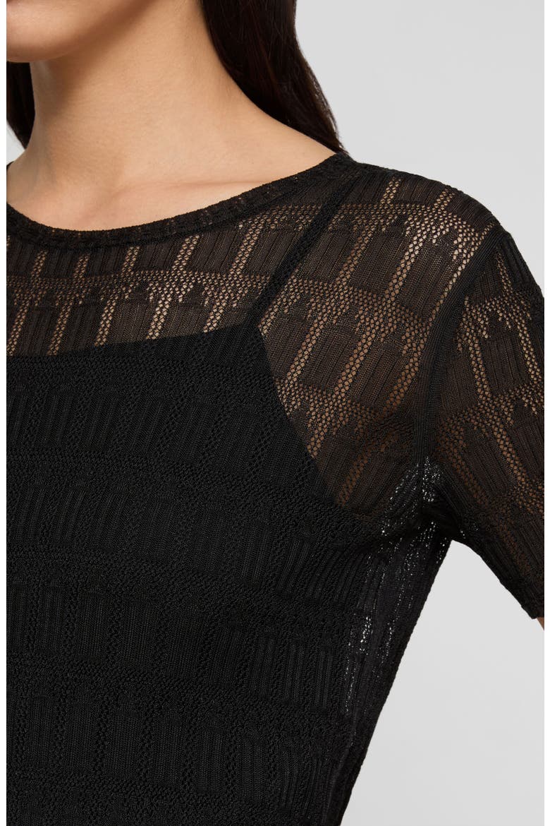 Lace Stitch Short Sleeve Sweater, Alternate, color, BLACK