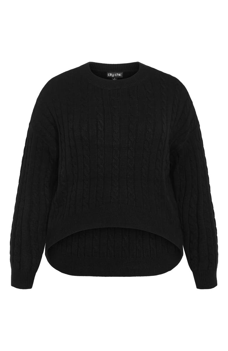City Chic Kenia Cable Stitch Sweater, Main, color, Black