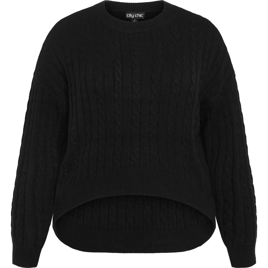 City Chic Kenia Cable Stitch Sweater In Black
