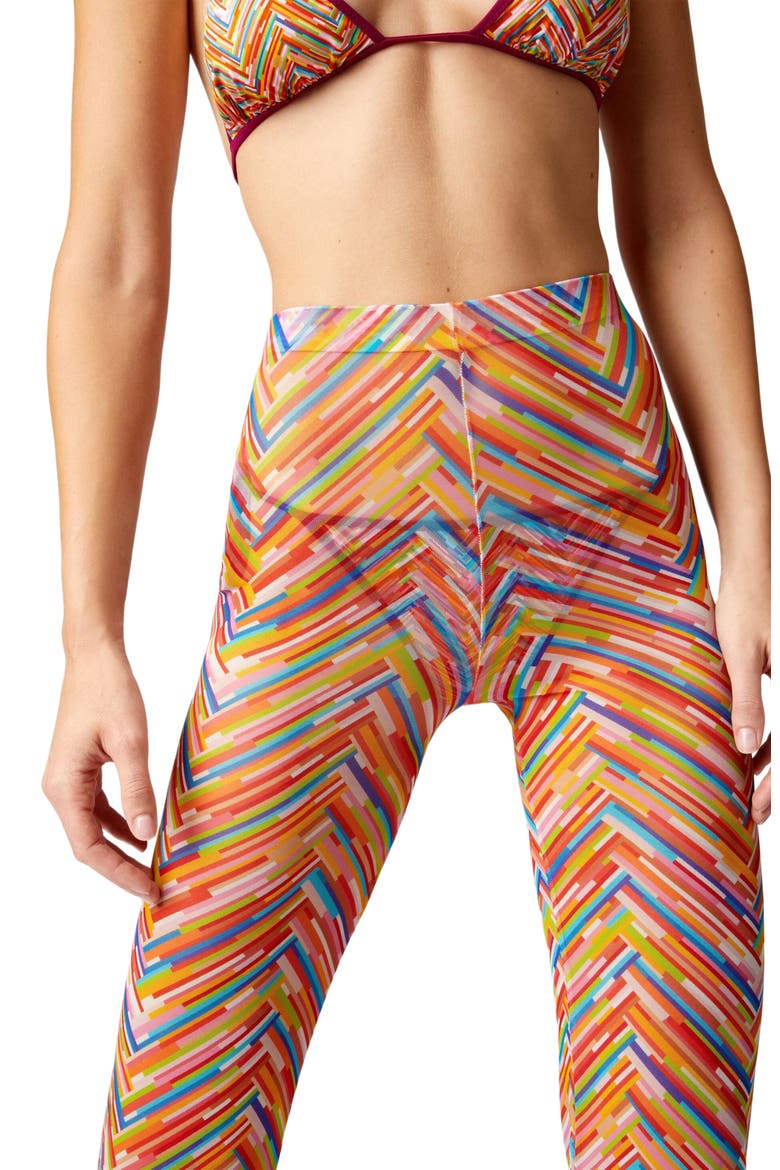 Straight Trousers In Printed Tulle, Alternate, color, Orange Multicoloured