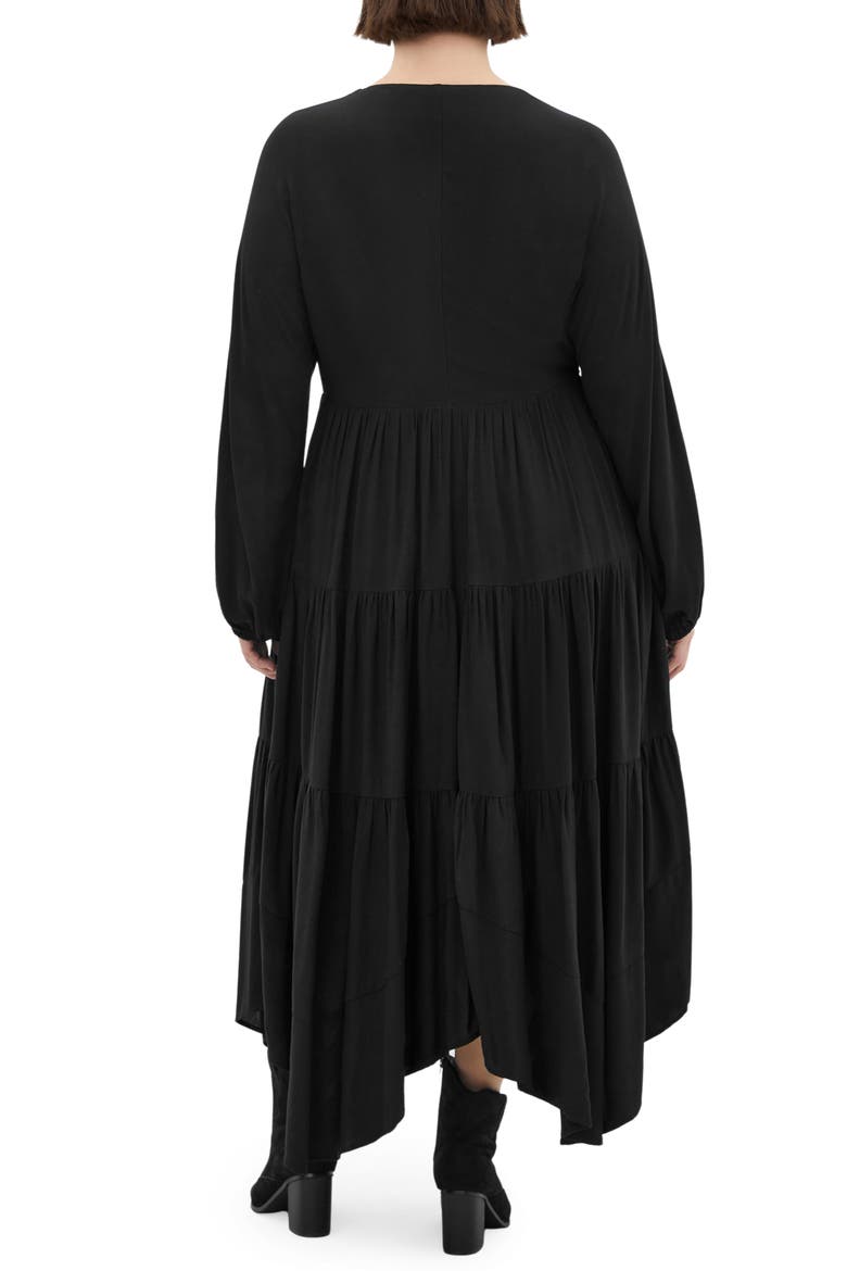 Divine Grace Long Sleeve Handkerchief Hem Dress, Alternate, color, BLACK
