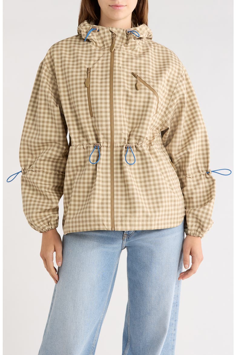 Matilda Gingham Hooded Raincoat, Alternate, color, BROWN