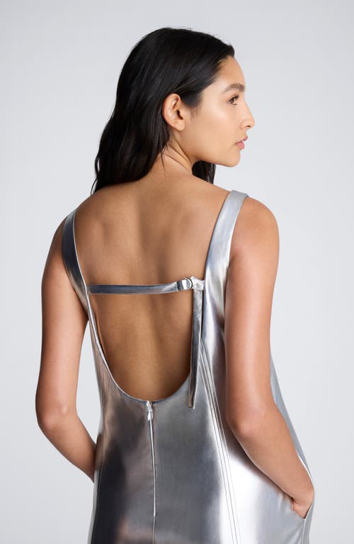 Kenneth Cole Metallic Open Back Shift Minidress In Silver