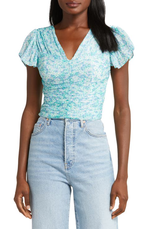 Floral Plissé V-Neck Crop Top