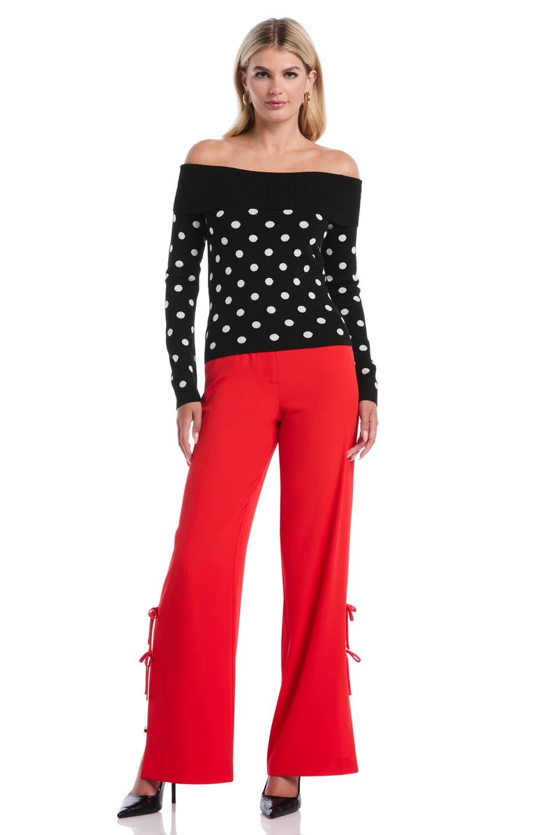 Laundry by Shelli Segal Polka Dot Off the Shoulder Sweater, Alternate, color, Black