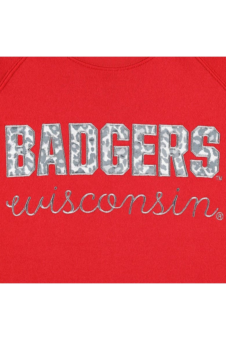 Women's Pressbox Red Wisconsin Badgers Steamboat Animal Print Raglan Pullover Sweatshirt, Alternate, color, Red