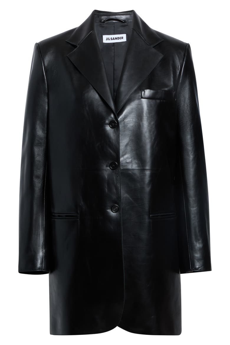 Raw Edge Tailored Leather Jacket, Alternate, color, BLACK