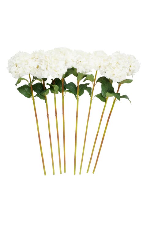 Set of Eight White Hydrangea Artificial Flowers