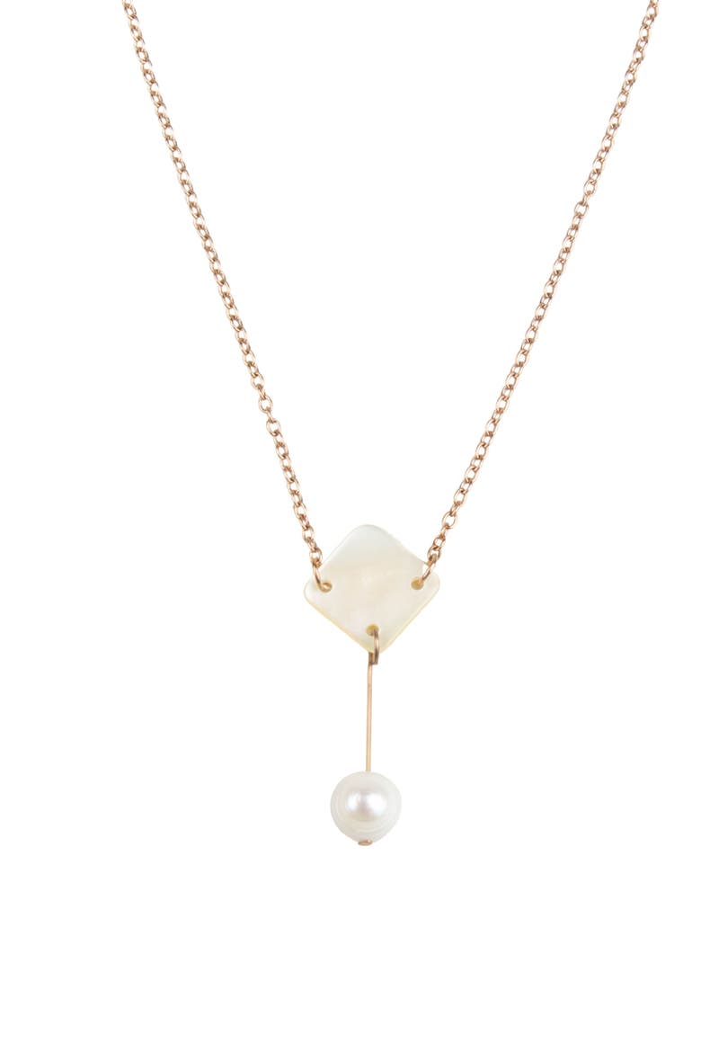 Mother-of-Pearl Diamond & Pearl Drop Necklace, Main, color, White
