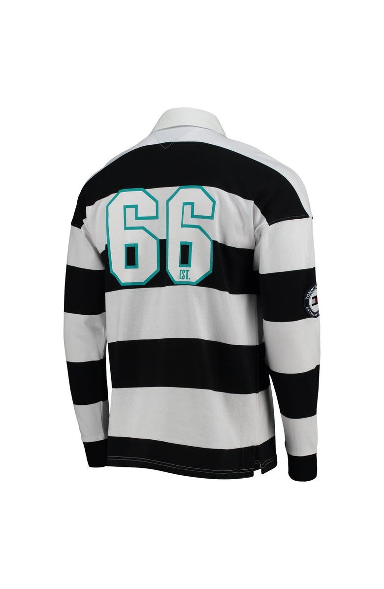 Tommy Hilfiger Men's Tommy Hilfiger Black/White Miami Dolphins Varsity Stripe Rugby Long Sleeve Polo, Alternate, color,