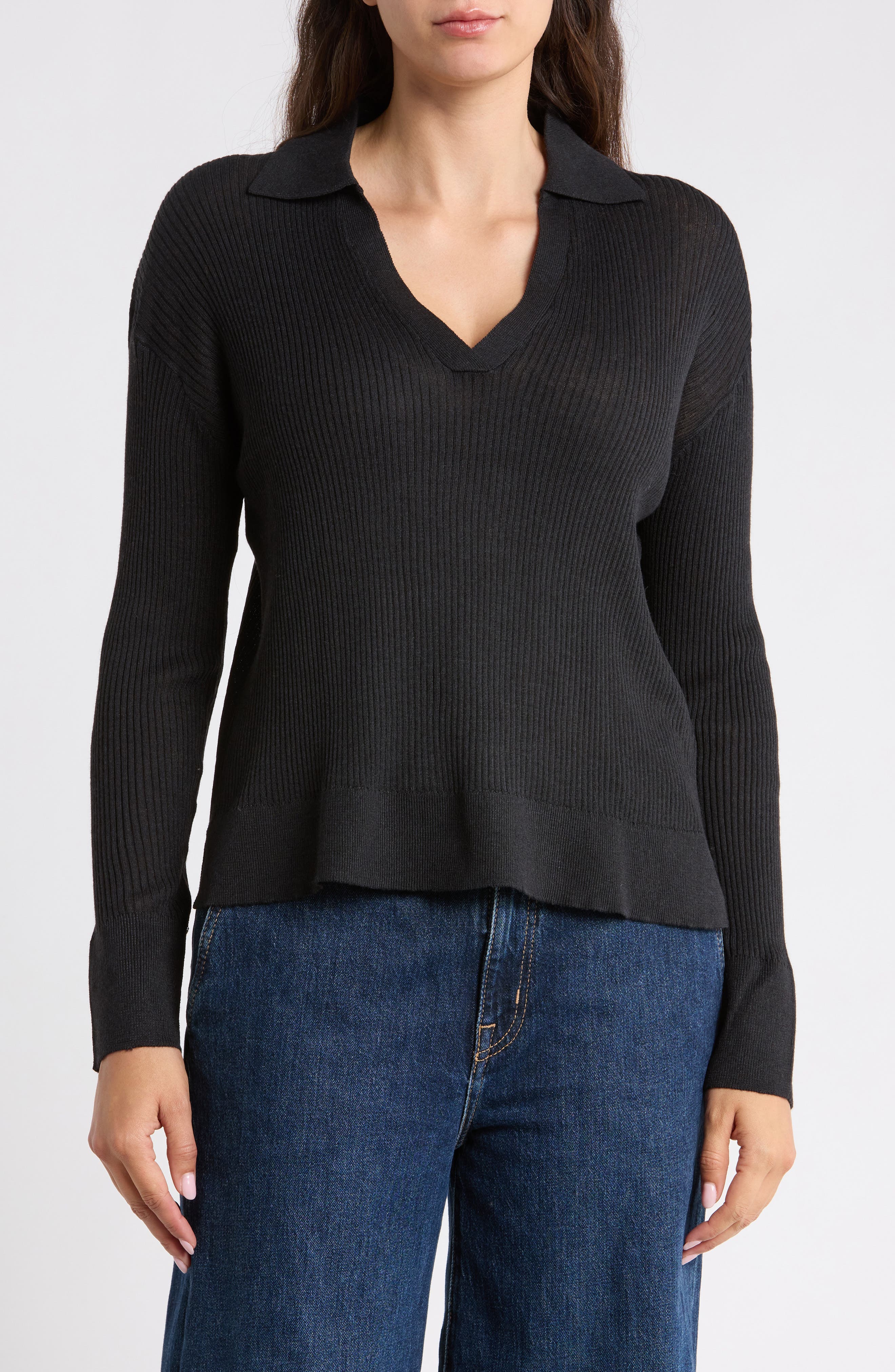 Jette Rib Knit Polo Sweater