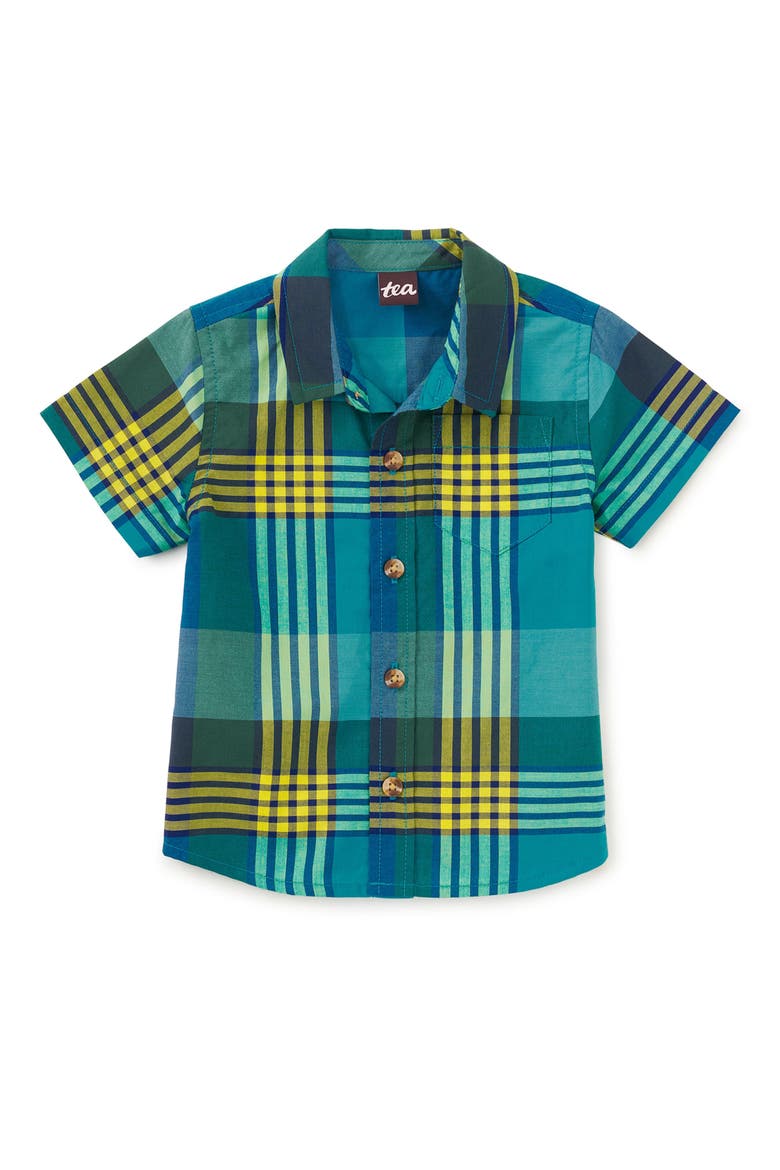 Plaid Button Up Woven Shirt, Alternate, color, Amazonian Plaid