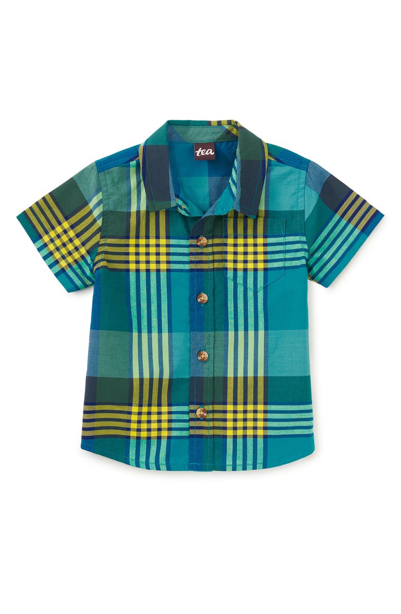 Tea Collection Plaid Button Up Woven Shirt, Alternate, color, Amazonian Plaid