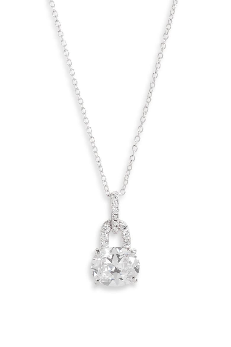 Delicate Cubic Zirconia Pendant Necklace, Main, color, PLATINUM PLATED