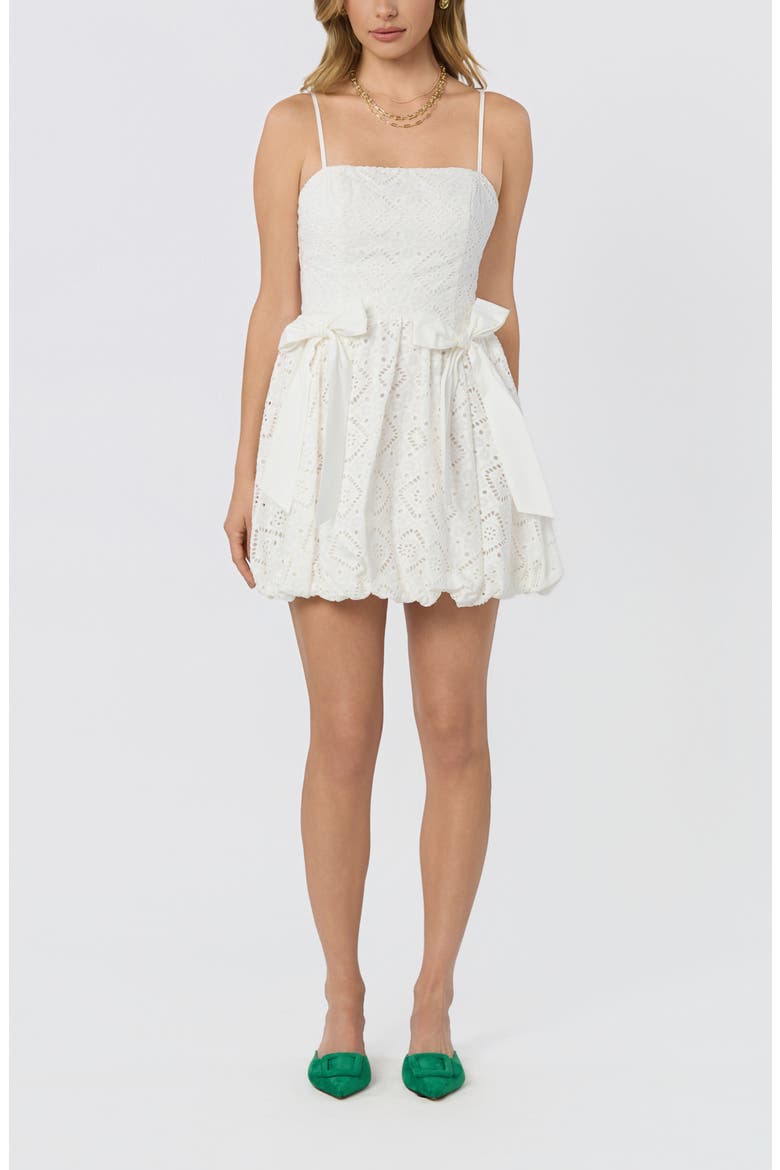 Aislinn Eyelet Bubble Hem Minidress, Main, color, WHITE