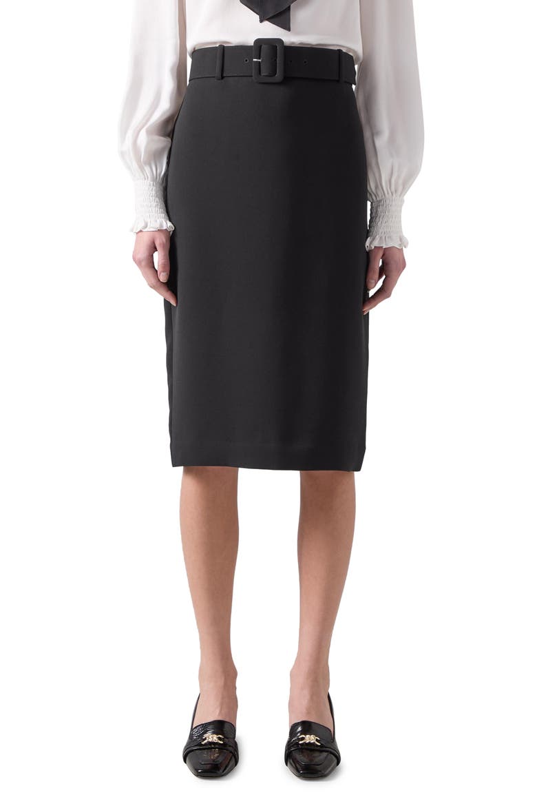 Tabitha Belted Midi Pencil Skirt, Main, color, BLACK