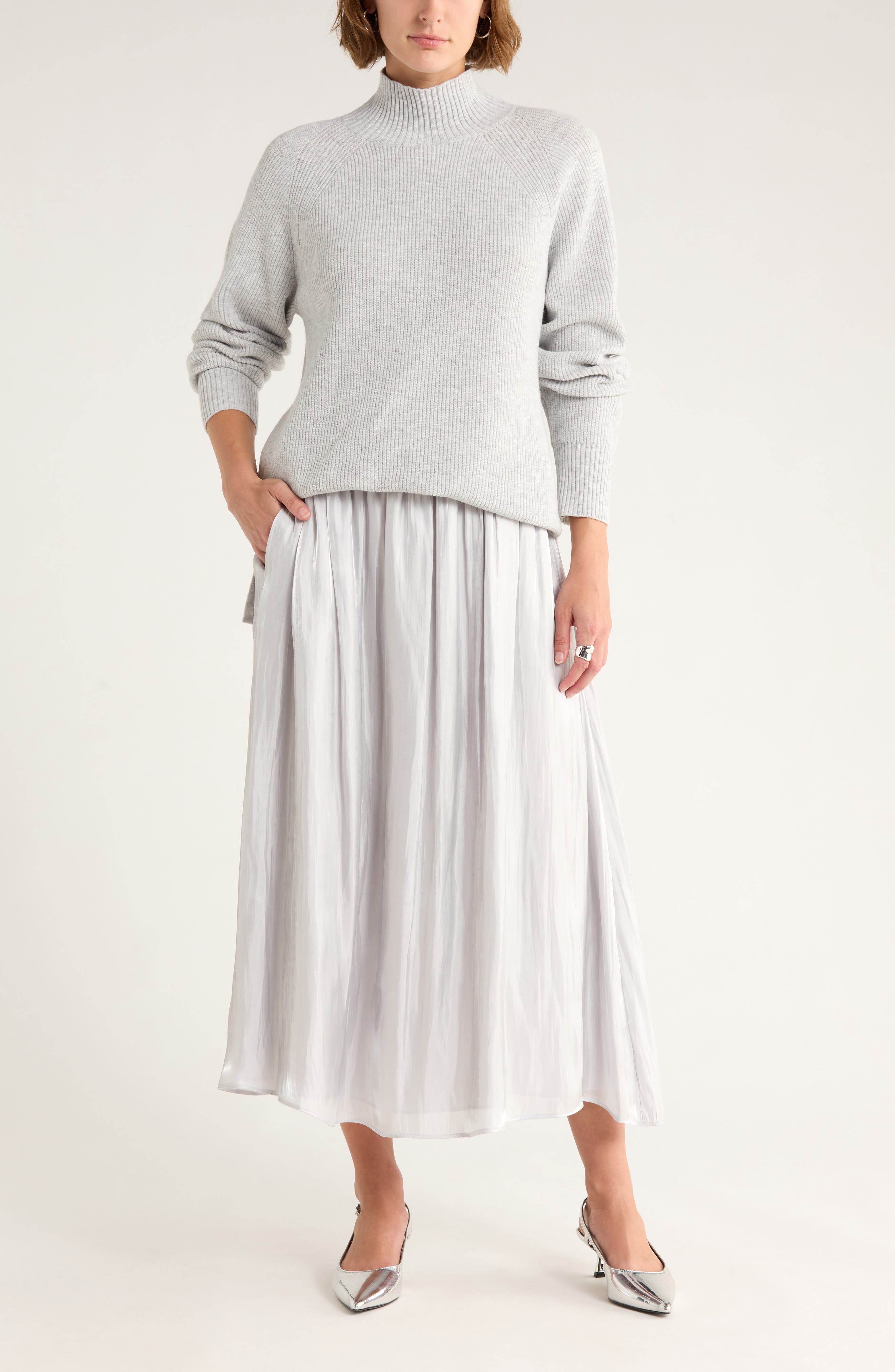 NORDSTROM RACK Shiny Gathered Midi Skirt