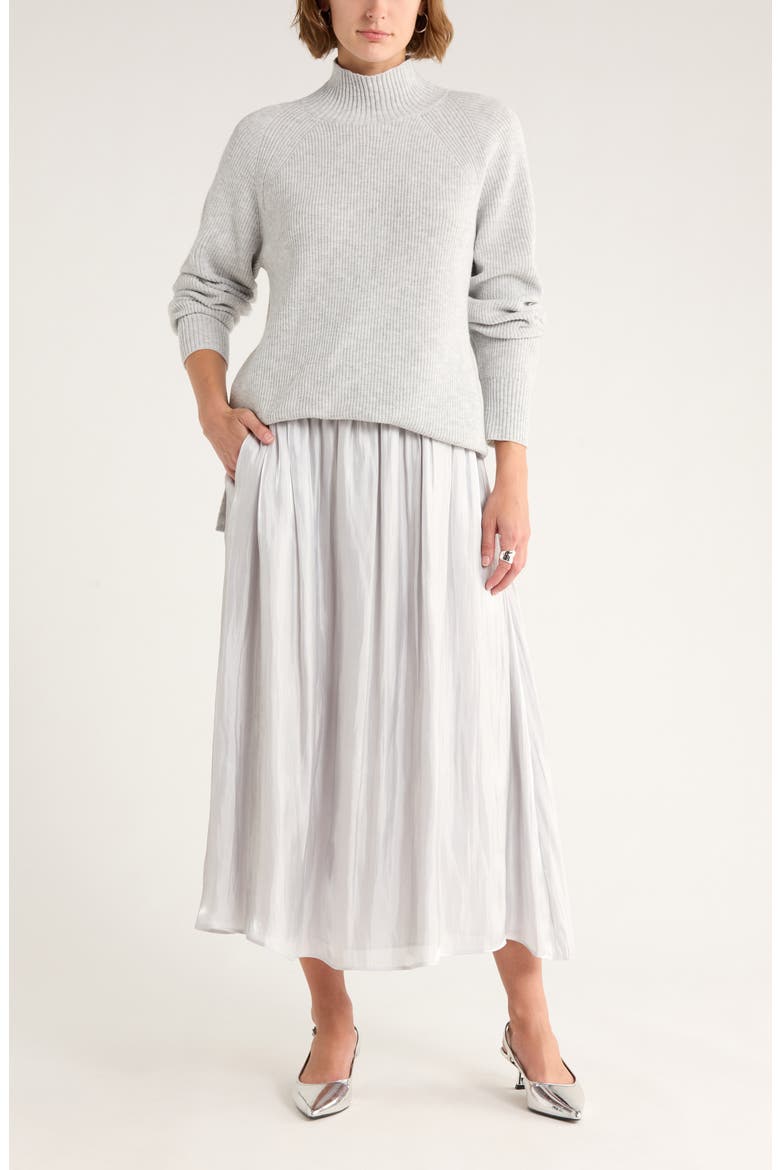 Shiny Gathered Midi Skirt, Main, color, GREY MICRO