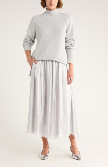 Nordstrom Rack Shiny Gathered Midi Skirt In Gray