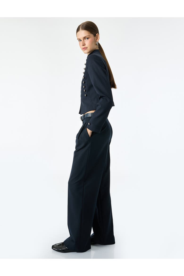 Manadarin Collar Long Sleeve Napoleon Jacket with Button Detail, Alternate, color, NAVY