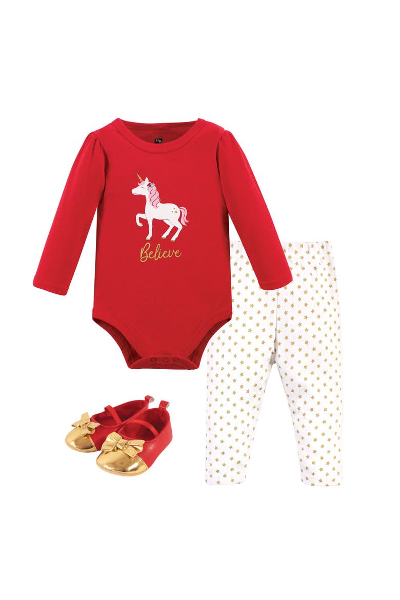 Cotton Comfort 3Pk Bodysuit, Pants, and Shoes, Main, color, Christmas Unicorn