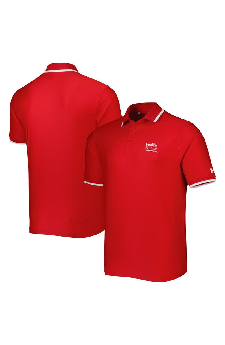 Under Armour Men's Under Armour Red FedEx St. Jude Championship Playoff 2.0 Performance Pique Polo, Alternate, color,
