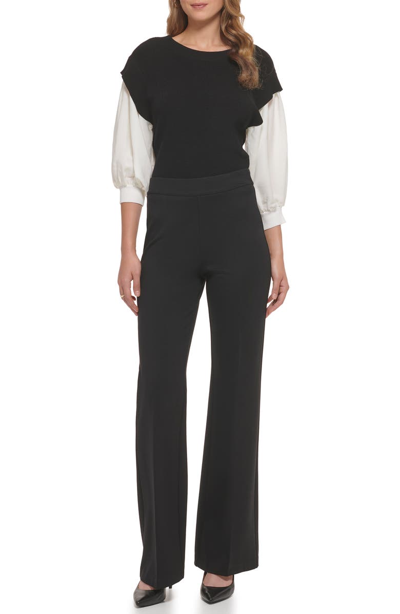 DKNY Flare Hem Ponte Pants, Alternate, color, Black