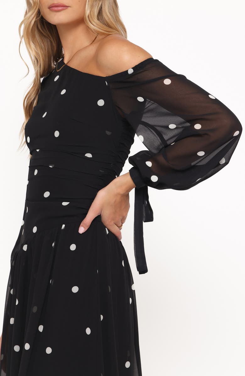 Petal & Pup Levine One-Shoulder Maxi Dress, Alternate, color, Black Polka Dot