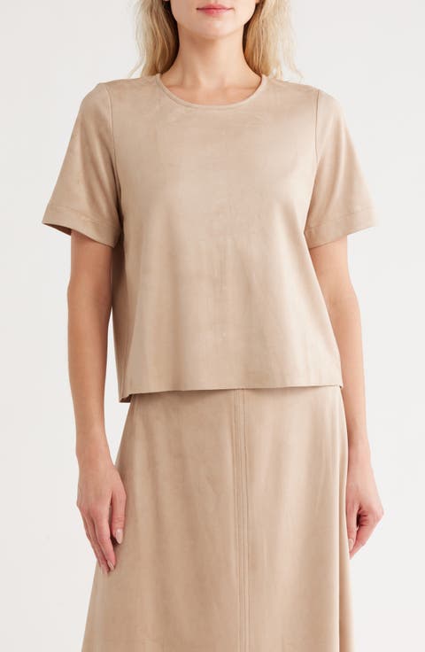 The Lenora Faux Suede Crewneck Top