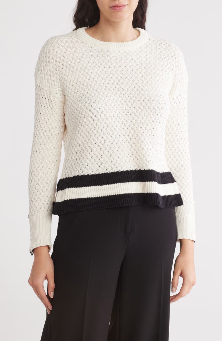 INDUSTRY REPUBLIC CLOTHING Basket Stitch Stripe Trim Sweater, Main, color, 