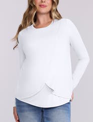 MOTHERHOOD MATERNITY Crewneck Long Sleeve Draped Nursing Tee