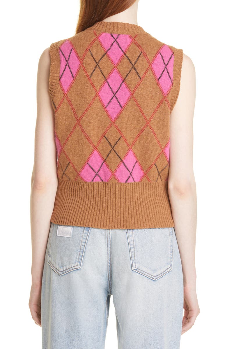Ganni Harlequin Argyle Recycled Wool Blend Sweater Vest, Alternate, color, 
