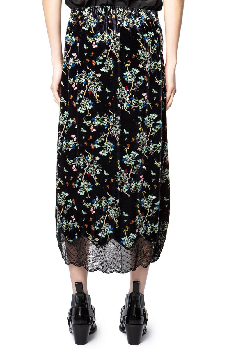 Zadig & Voltaire Joslin Floral Velvet Lace Hem Skirt, Alternate, color, 