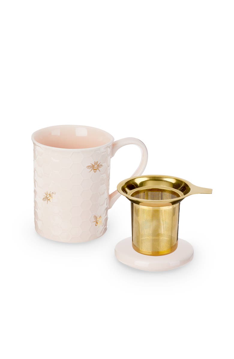 Pinky Up (Accessories) Annette Ceramic Tea Mug & Infuser, Main, color, Pink Bees
