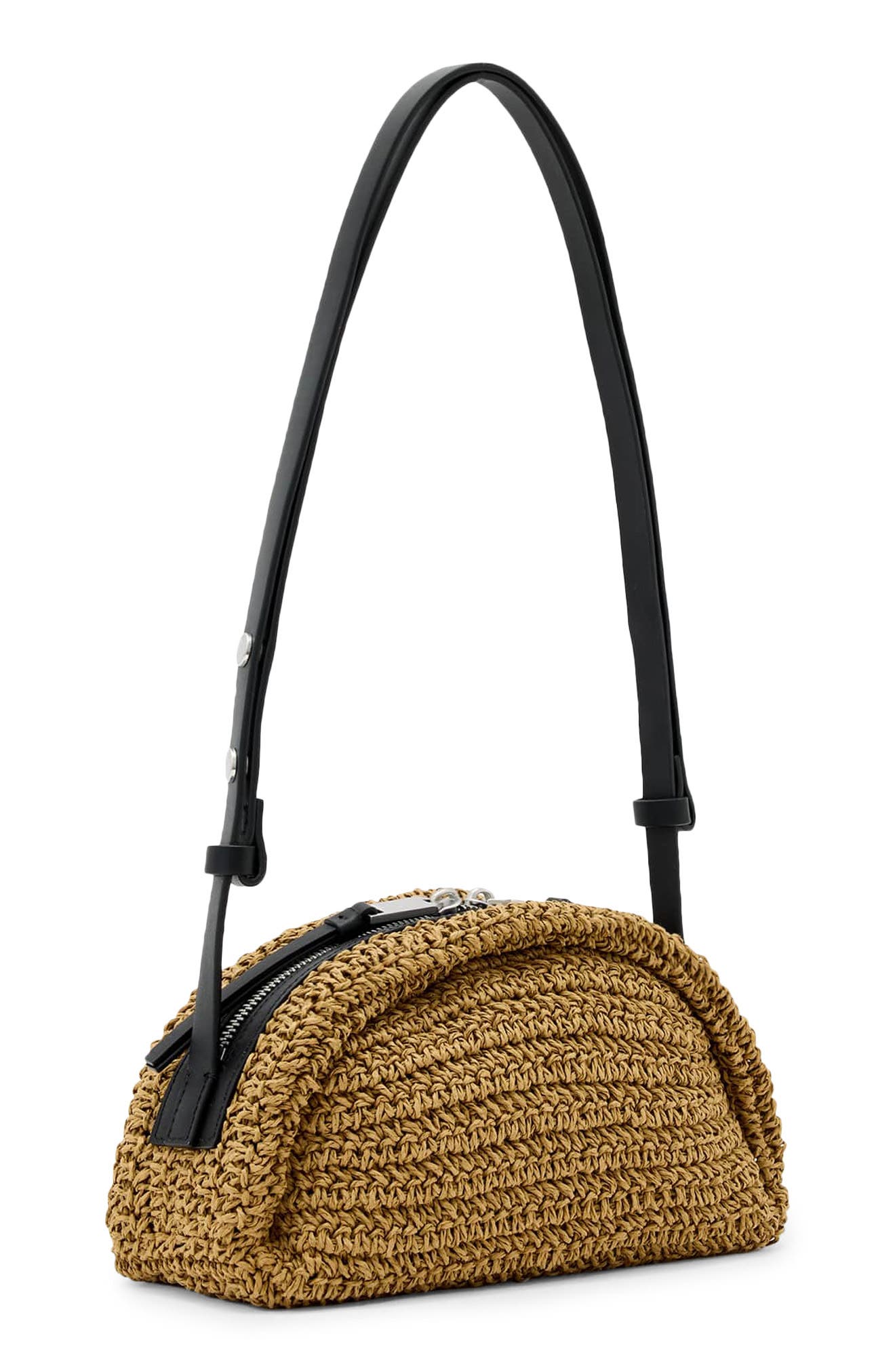 AllSaints Arc Raffia Crossbody Bag, Alternate, color, Biscuit Brown