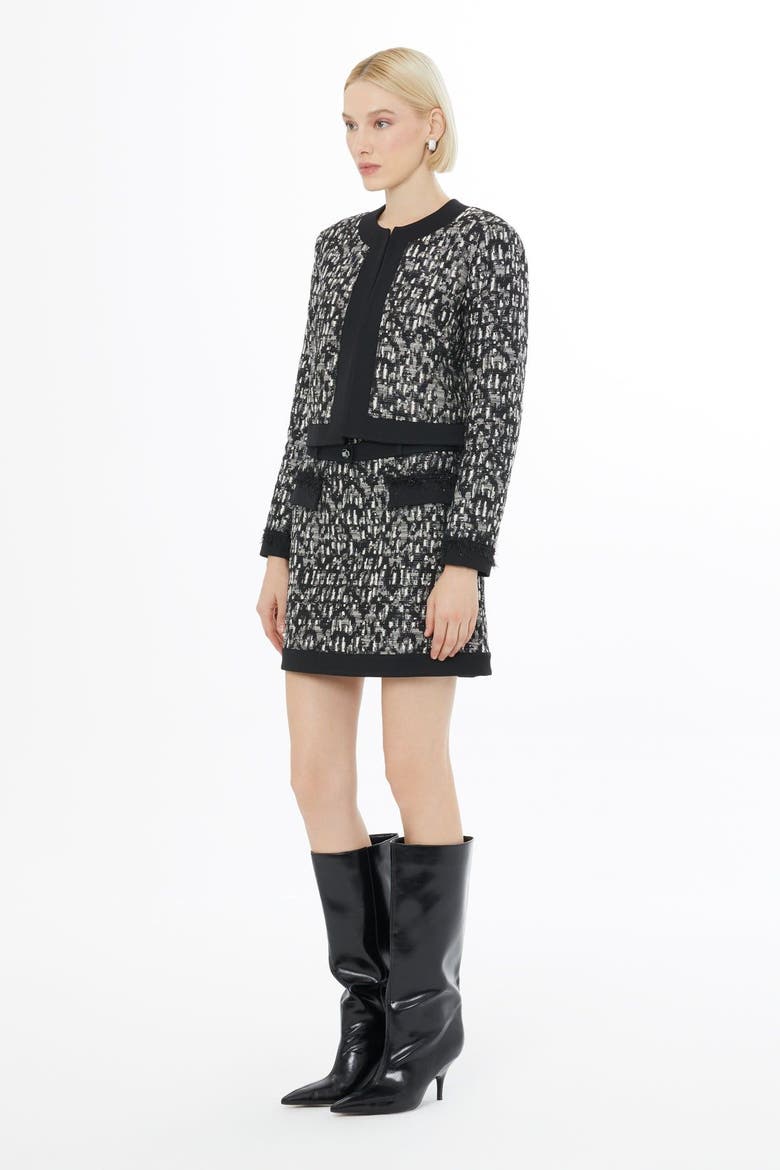 Front Pocketed Jacket and Front Slit Skirt Black Set, Alternate, color, Black