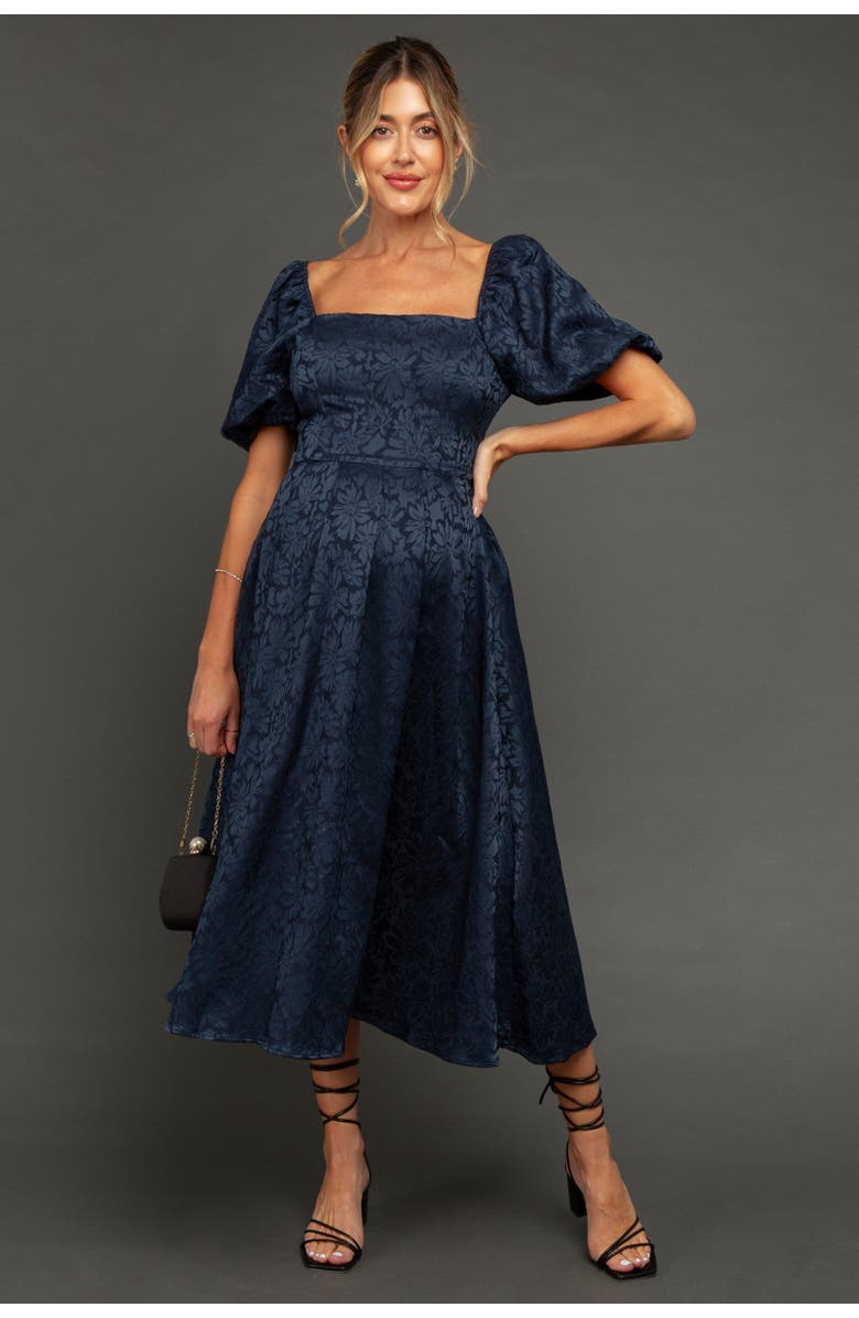 PinkBlush Floral Jacquard Puff Sleeve Midi Dress, Alternate, color, 