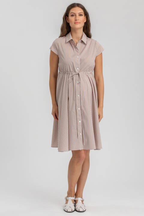 Viola Button Down Striped Maternity Shirtdress