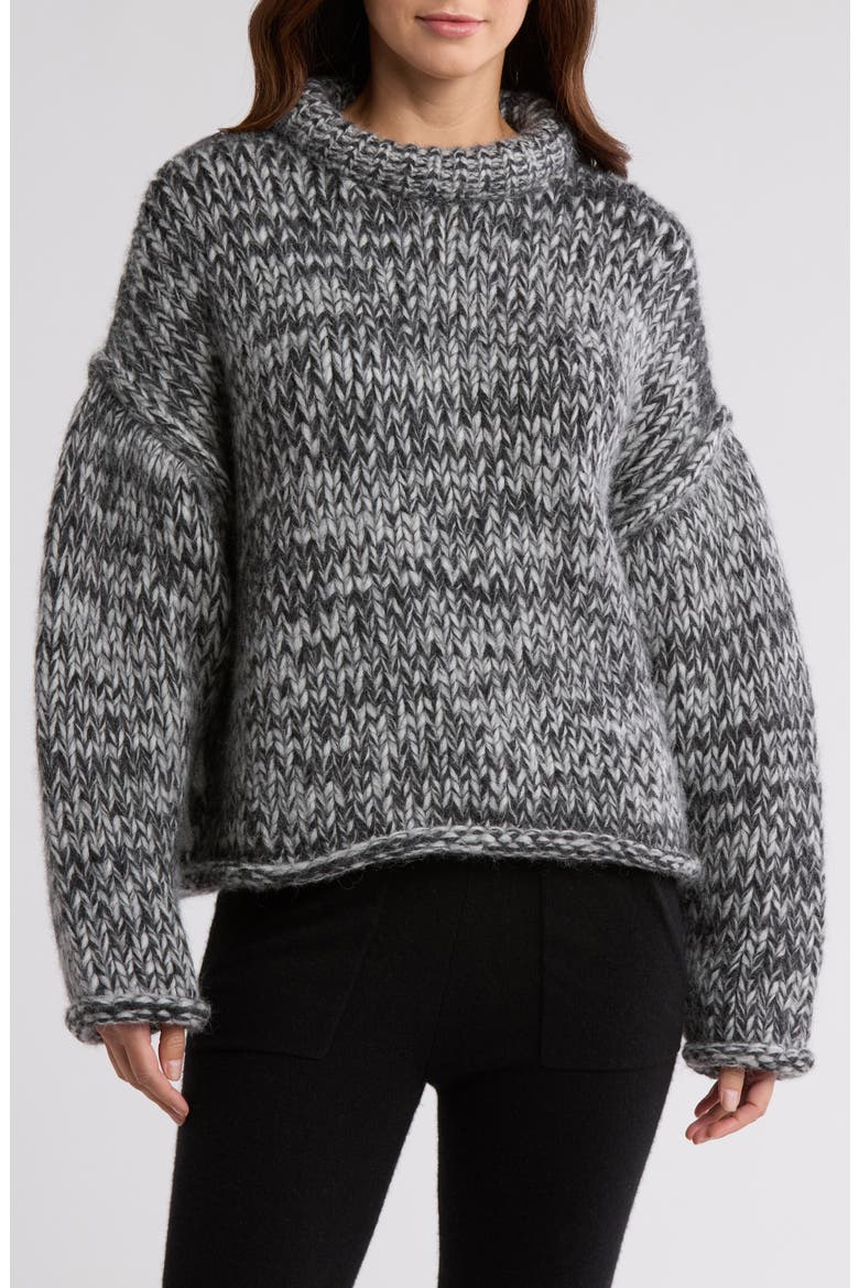 Lofty Wool Blend Whipstitch Mock Neck Sweater, Main, color, CINDER COAL