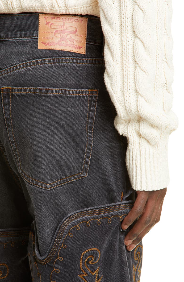 Y/Project Cowboy Cuff Convertible Straight Leg Jeans, Alternate, color, 