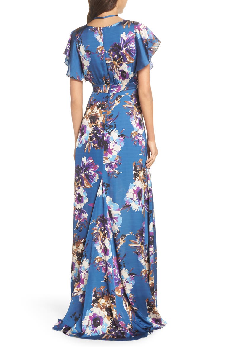 Floral Maxi Dress, Alternate, color, FRENCH BLUE FLORAL SATIN