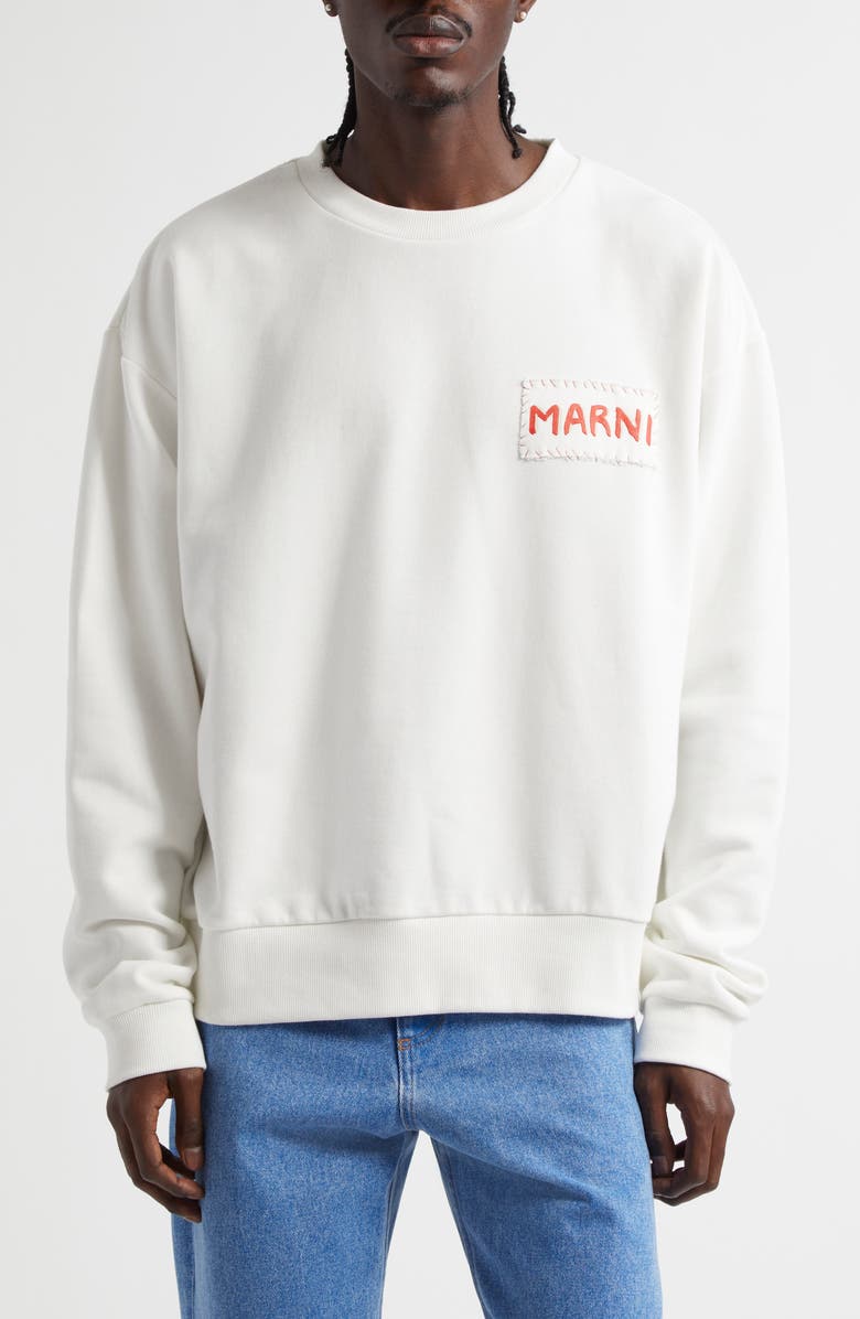 Marni Embroidered Logo Patch Sweatshirt, Main, color, Natural White